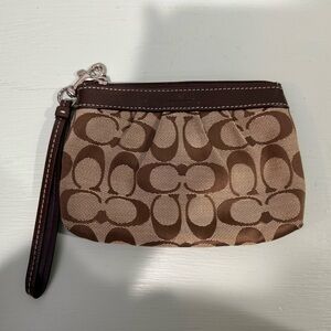 Coach Tan and Brown Signature Wristlet